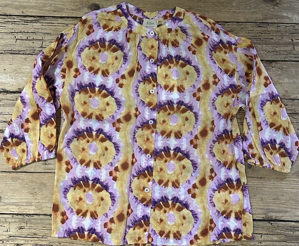 Elie Tahari Bright Floral Top Button Collarless Blouse Modal Size Small NWT